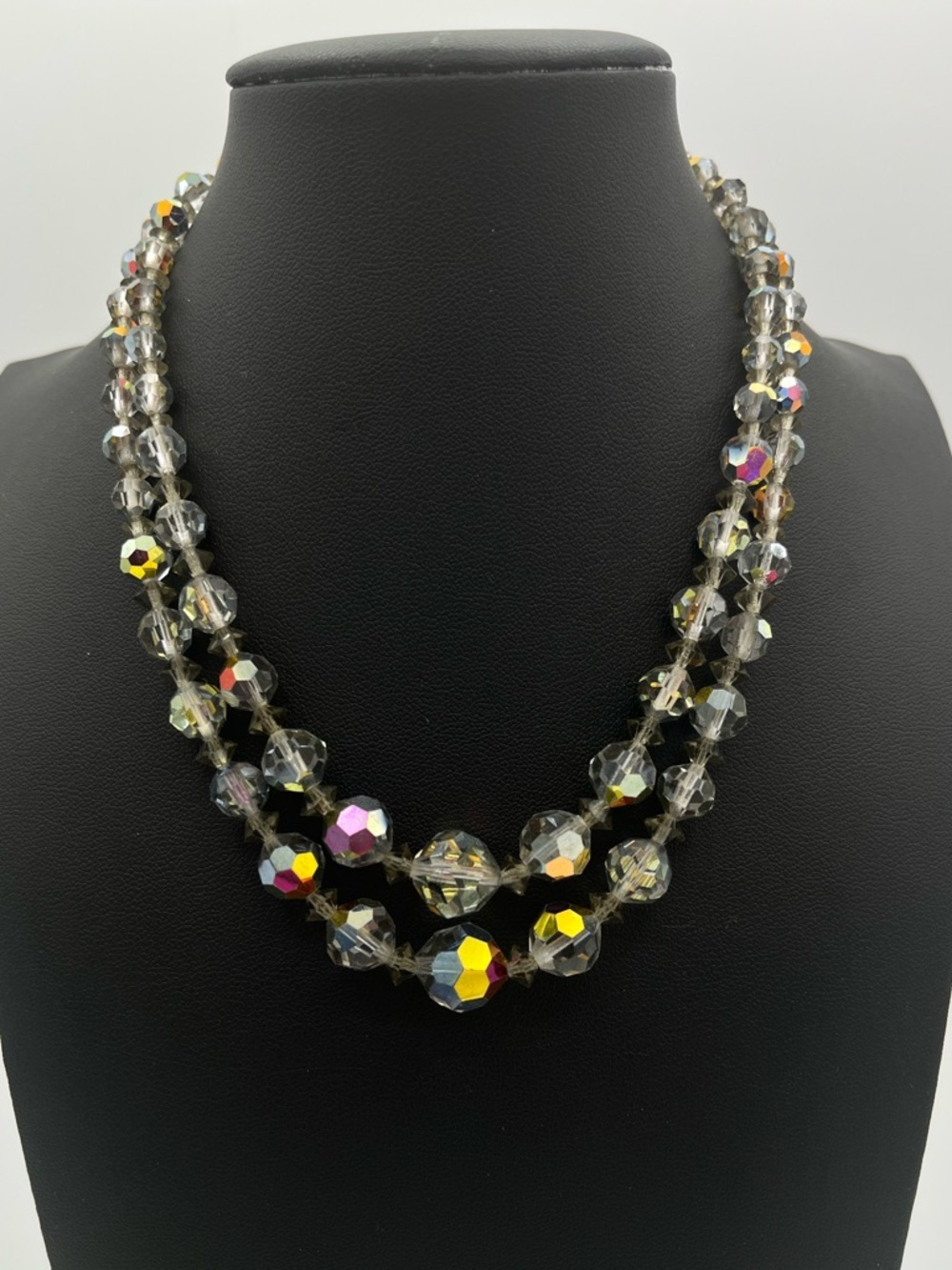 Mint 1950s Smokey Grey Aurora Borealis Crystal Full Parure Set - Picture 3 of 9